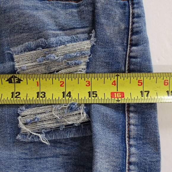 Distressed Denim High-Waist Shorts Women Size L Raw Hem Button Fly Ripped - Picture 8 of 10